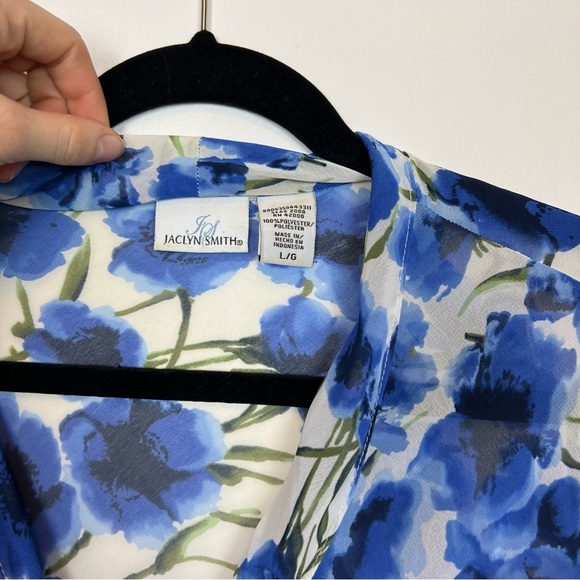 VTG Jaclyn Smith Blue White Floral Two Piece Set Sheer Top Midi Skirt sz Large - Picture 4 of 13